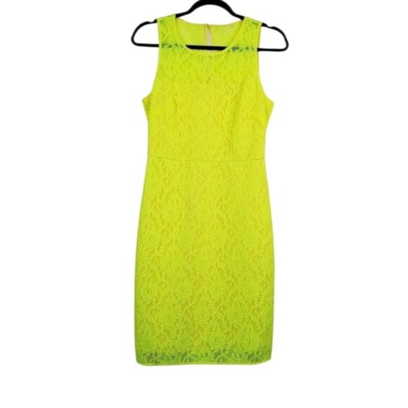 J.Crew Factory Womens Sleeveless Neon Yellow Lace Sheath Dress Size 2 NWT - Picture 4 of 8